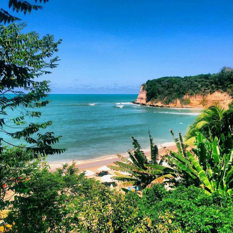 vegetação, mar azul e falácias da Praia do Madeiro em
Pipa e Tibau do Sul no Rio Grande do Norte